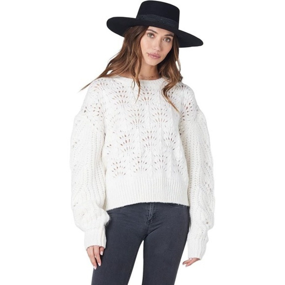 Saltwater Luxe Cream Quinny Pointelle Crochet Long Sleeve Sweater Womens Size XL